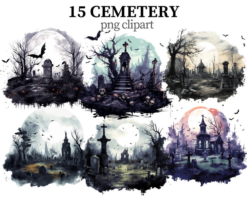 Cemetery Clipart: Gothic Graveyard PNG Images for Halloween (digital ...