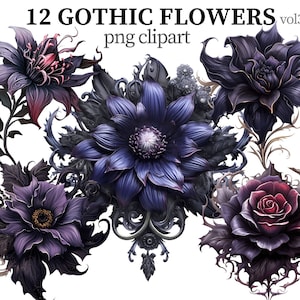 Gothic flowers Clipart Mystical PNG Horror Flowers Dark png Fantasy Floral clipart Botanical images Scrapbooking Paper craft Card making