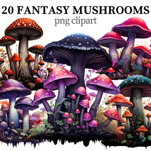 Clipart champignons fantastiques PNG mystique aquarelle champignons magiques png champignons vénéneux impression Amanita Scrapbooking Papercraft fabrication de cartes