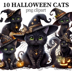 Clipart chats Halloween sorcière PNG chat fantastique noir Clipart Halloween Clipart imprimable animaux magiques png Scrapbook artisanat en papier fabrication de cartes