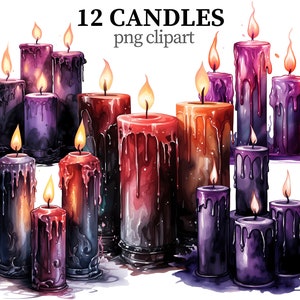 Candele Clipart Mistico PNG Candele di Halloween Horror Magia oscura Acquerello Clipart Stregoneria Gotico Scrapbooking Artigianato di carta Creazione di biglietti