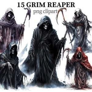 Grim reaper Clipart Horror PNG Spooky Halloween Creepy Clipart Fantasy Mystic clipart Scytheman Skeleton Scrapbook Paper craft Card making