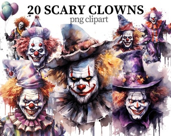 Scary Clown Clipart Horror PNG Spooky Clowns Creepy clipart Circus png Carnival Freak Show Halloween Scrapbook Paper craft Card making