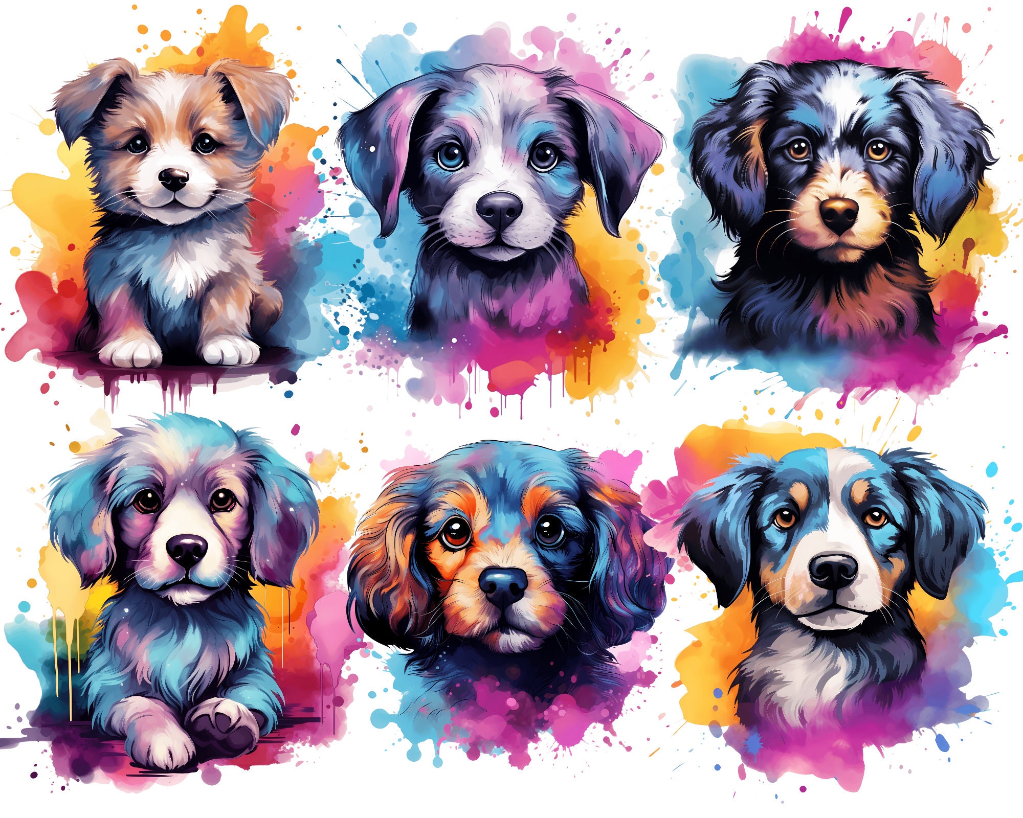 Watercolor Dogs Clipart Colorful PNG Watercolor Clipart Fantasy Animal ...