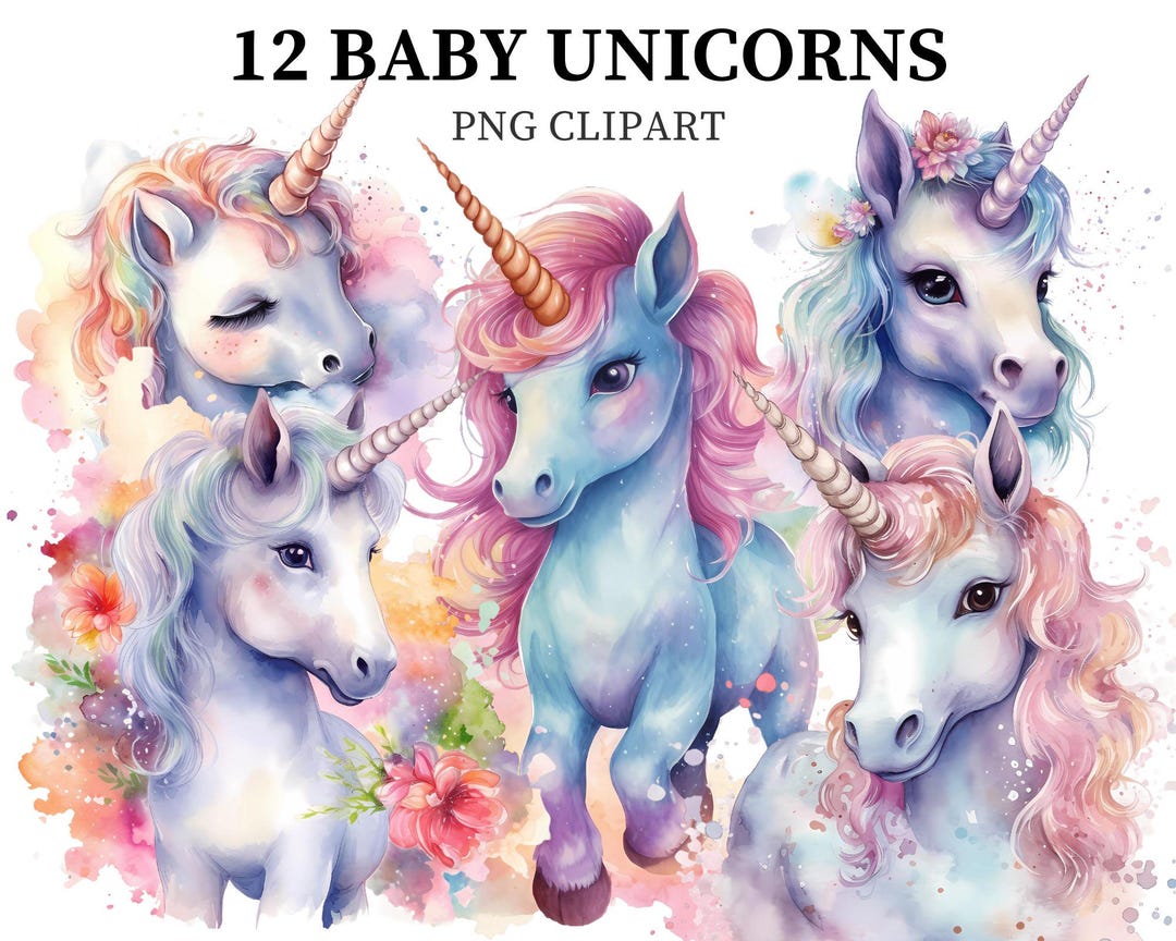 Baby Unicorn Clipart Fantasy PNG Unicorn Graphics Romantic Unicorn Cute ...