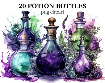 Potion Bottles Clipart Magic PNG Witch Elixir Clipart Witchcraft png Mystic clipart Wizard school Fantasy Scrapbook Paper craft Card making