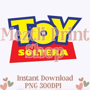 May include: A digital download of a yellow and blue "TOY" logo with a red banner that says "Shop" in yellow letters. The logo is a popular design for children's toys and merchandise.