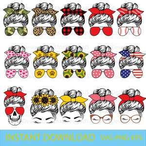 Messy Bun Bundle svg, Momlife svg, mom skull svg, Mom Life svg, mom and daughter svg, Mom life Kid Life Png, glasses svg, Cricut Silhouette