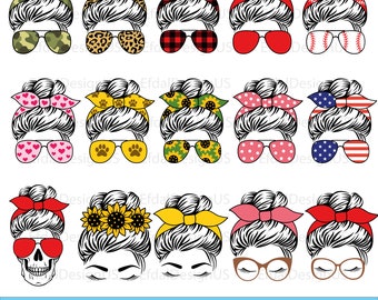 Messy Bun Bundle svg, Momlife svg, mom skull svg, Mom Life svg, mom and daughter svg, Mom life Kid Life Png, gafas svg, Cricut Silhouette