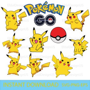 May include: A set of nine digital clipart images featuring Pikachu, a popular Pok&eacute;mon character. The images include Pikachu in various poses, including standing, sitting, and waving. The images are in a cartoon style and are perfect for use in digital projects.