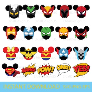 Superheroes Mouse Heads Bundle SVG, Digital Cut Files in svg, dxf, png and jpg, Printable Clipart