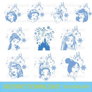 Princess svg, Princess PNG, Princess Clipart, Princess Bundle,  Princess Silhouette Shirt, Princess Print T-Shirt, pdf, dxf