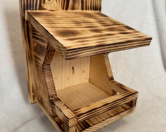 Vogelhaus Rustikale Shou Sugi Holz Fackeln Finish Offene Nistplattform für Rotkehlchen, Phoebes und Tauben Handgemachte Gartendekoration