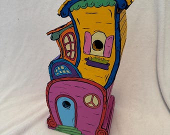 Whimsical Vibrant Wooden Handmade Birdhouse “Whimsy”