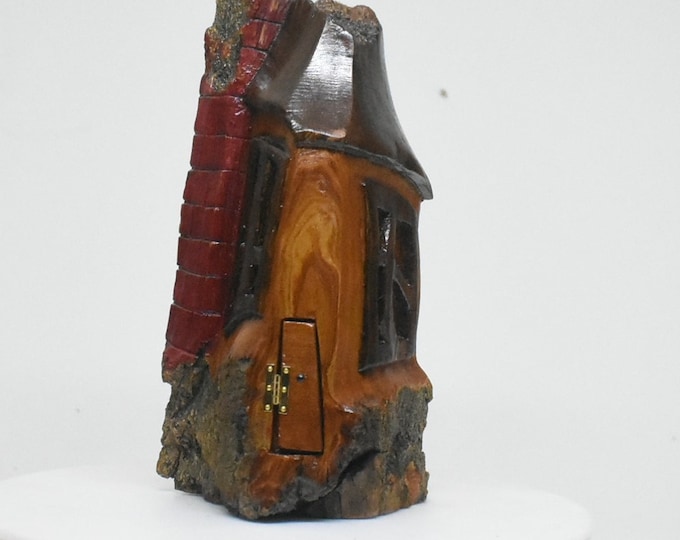 Hand carved Cottonwood bark Wee folk home