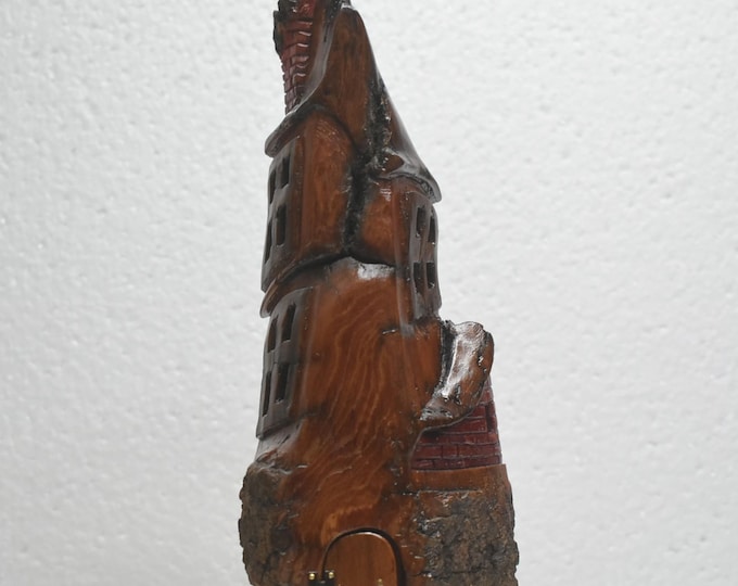 Hand carved Cottonwood bark Wee folk home
