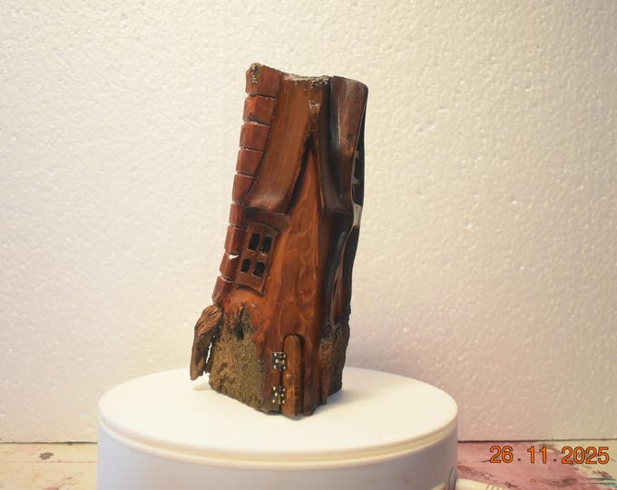 Hand carved Cottonwood bark Wee folk home