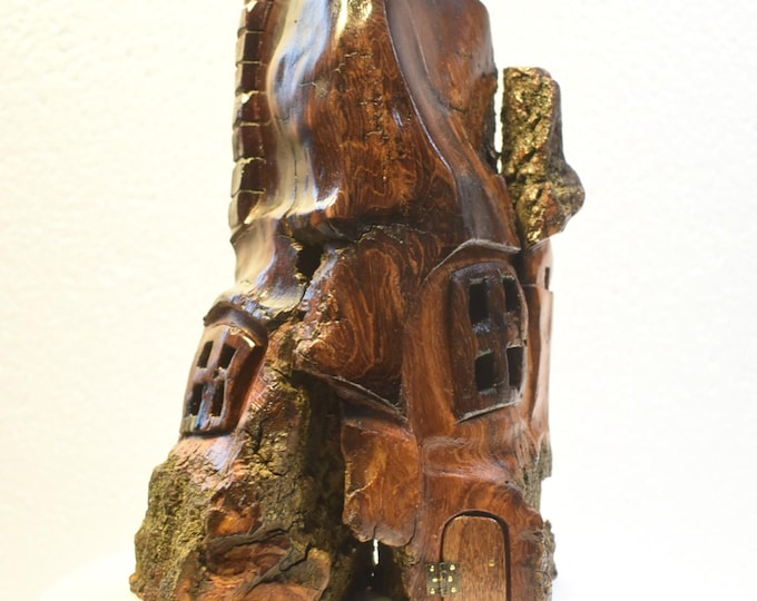 Hand carved Cottonwood bark Wee folk home