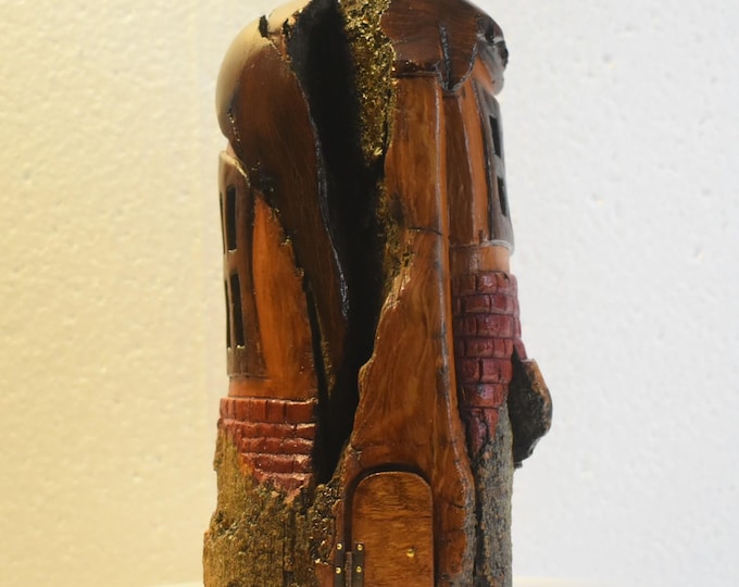Hand carved Cottonwood bark Wee folk home