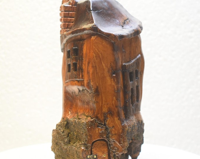 Hand carved Cottonwood bark Wee folk home