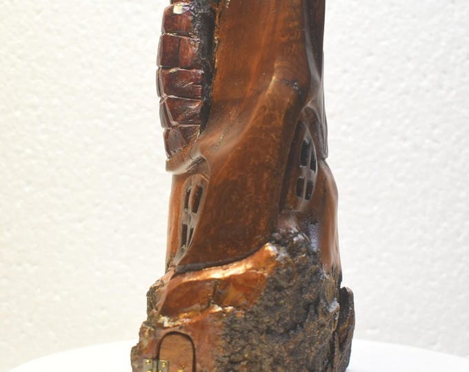 Hand carved Cottonwood bark Wee folk home