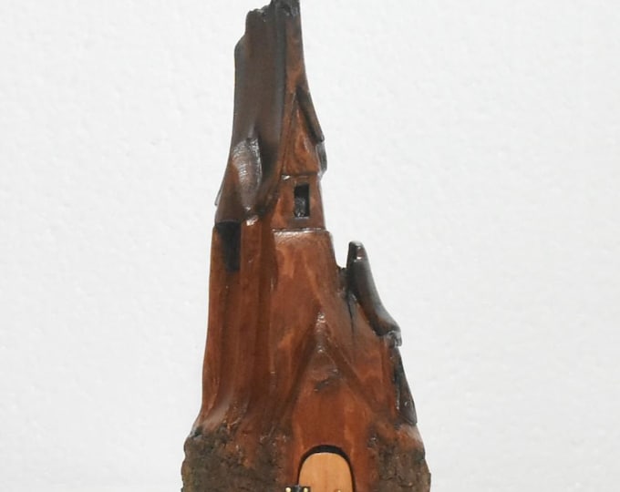 Hand carved Cottonwood bark Wee folk home