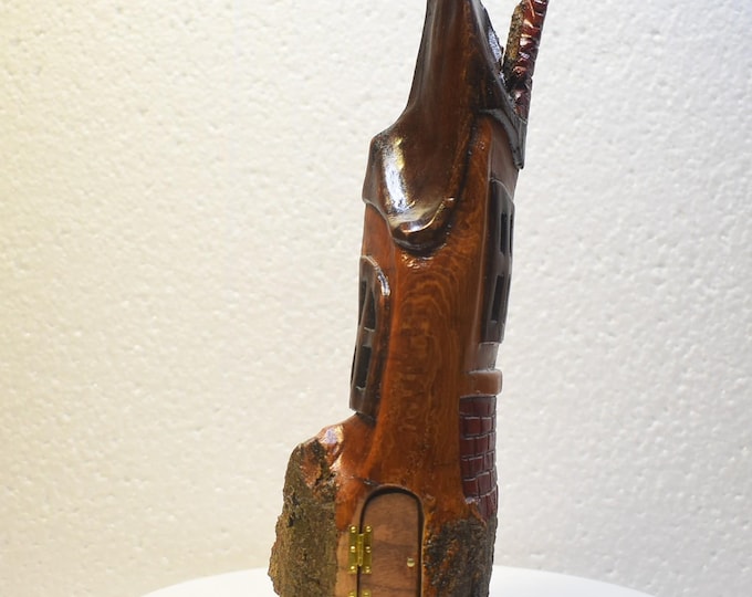 Hand carved Cottonwood bark Wee folk home