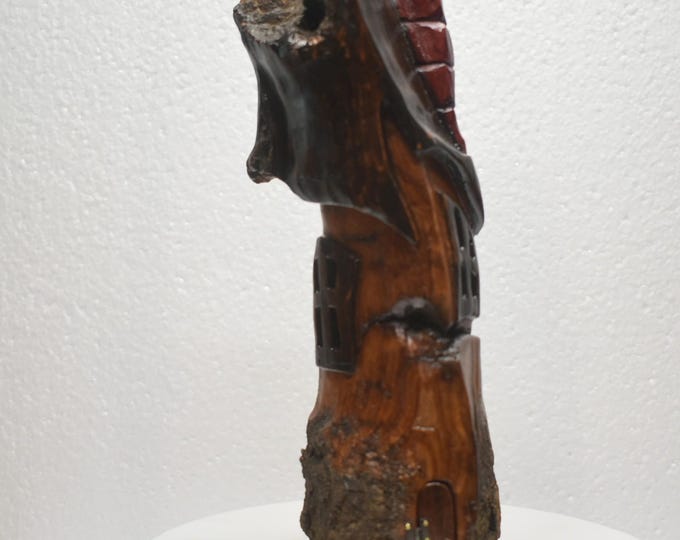 Hand carved Cottonwood bark Wee folk home