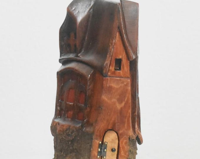 Hand carved Cottonwood bark Wee folk home