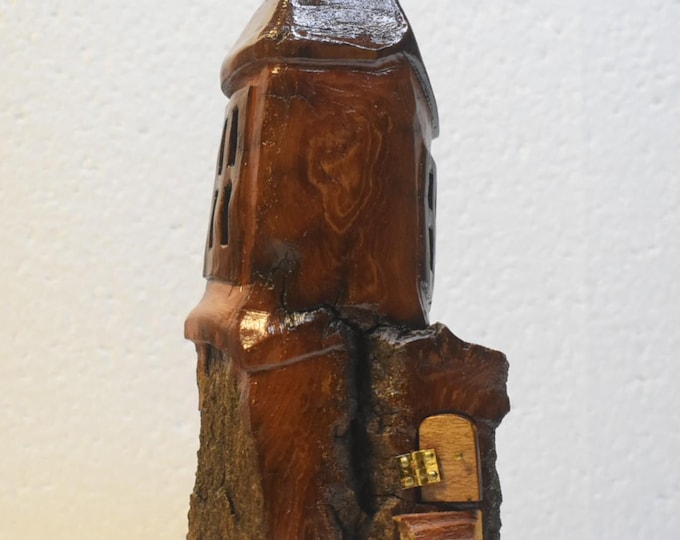 Hand carved Cottonwood bark Wee folk home
