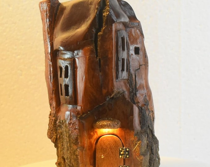 Hand carved Cottonwood bark with battery operated porch light