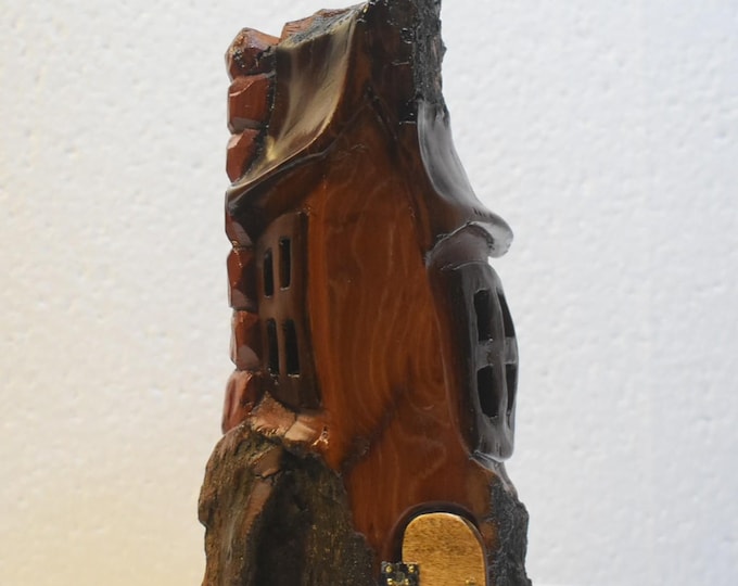 Hand carved Cottonwood bark Wee folk home