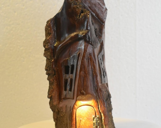 Hand carved Cottonwood bark with battery operated porch light