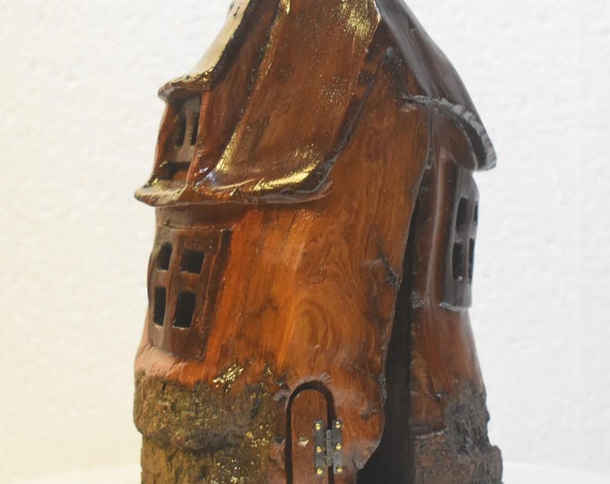 Hand carved Cottonwood bark Wee folk home