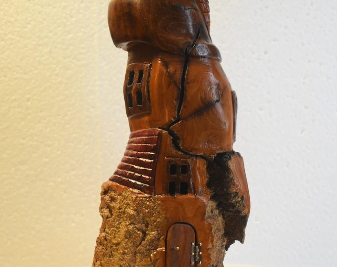 Hand carved Cottonwood bark Wee folk home