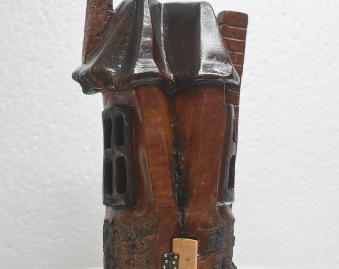 Hand carved Cottonwood bark with battery operated porch light