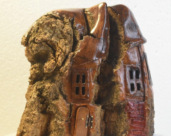 Hand carved Cottonwood bark Wee folk home