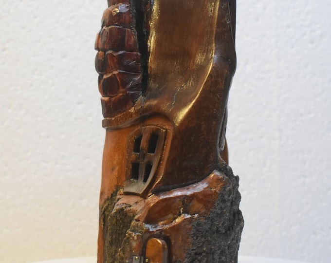Hand carved Cottonwood bark Wee folk home
