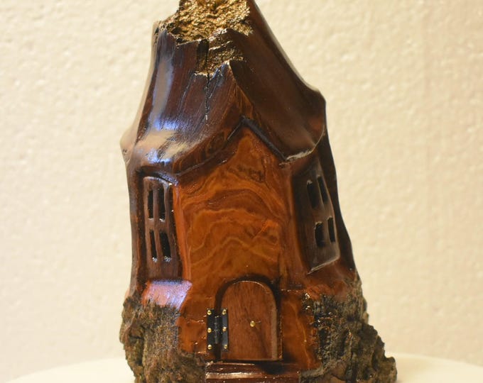 Unique hand carved cottonwood bark tower home for Wee Folk