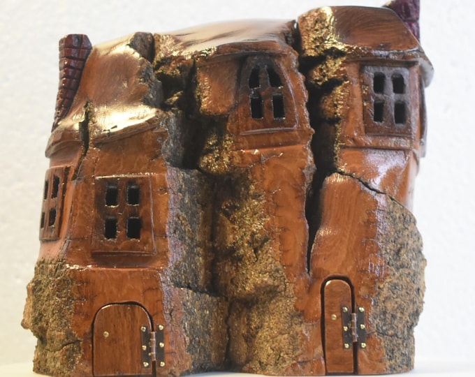 Hand carved Cottonwood bark Wee folk home