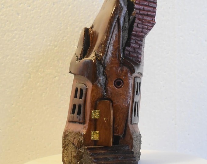 Hand carved Cottonwood bark Wee folk home