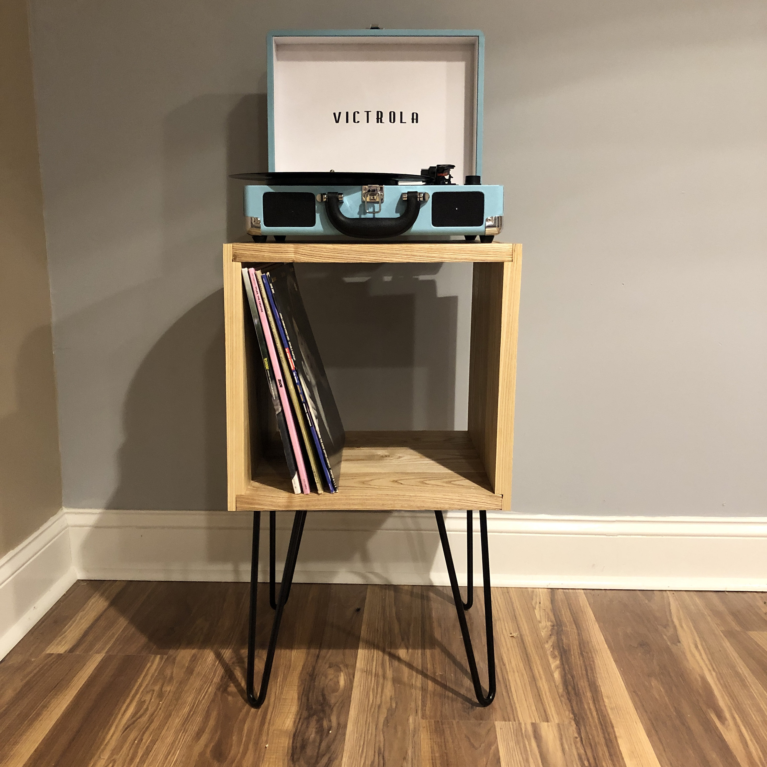 Minimalist Record Player Stand With Storage, Rustic, Mid Century Modern