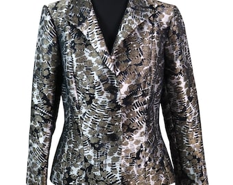 Lafayette 148 New York Gold Black Metallic Textured Blazer Jacket Women 12 Shiny