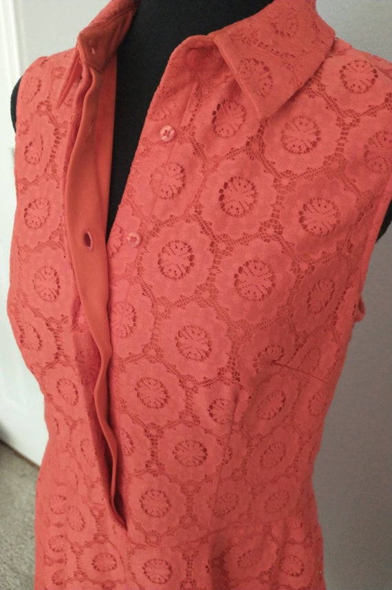 Y2K Vintage Orange Lace sleeveless Collar Dress s… - image 6