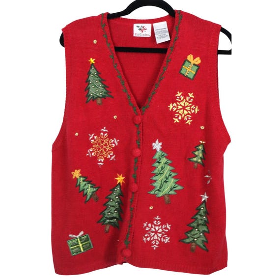 Nutcracker Vintage Y2K Red Christmas Tree Vest Em… - image 1