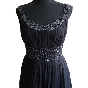 Adrianna Papell Evening SILK Dress Gown Black Ruched Beaded Empire Waist 4 image 2
