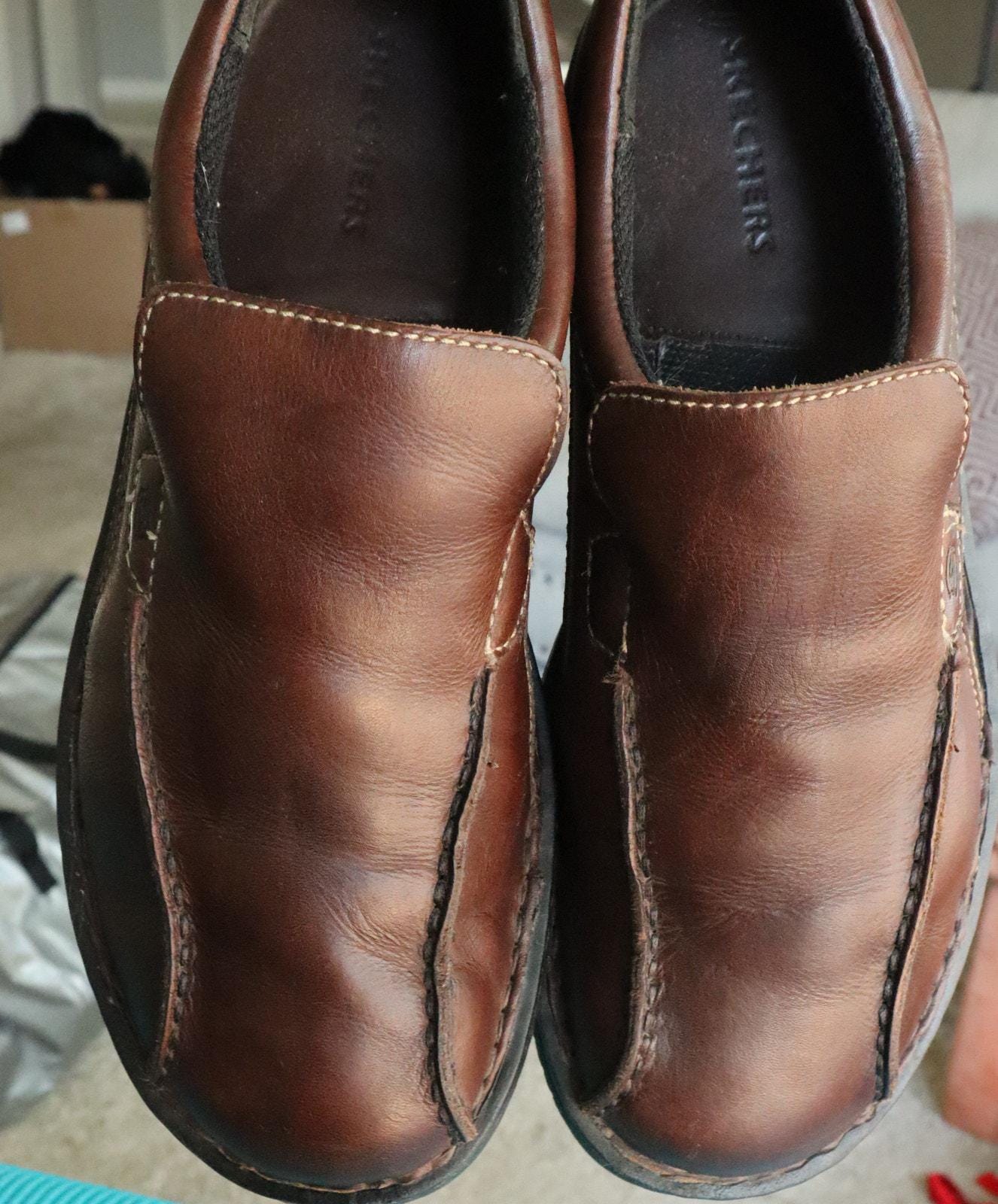 Vintage Skechers Men’s Chocolate Brown Leather Slip-On Loafers, Size 9.5 Vintage Skechers Brown Leather Loafers Y2K Round Toe Chunky  main image 3