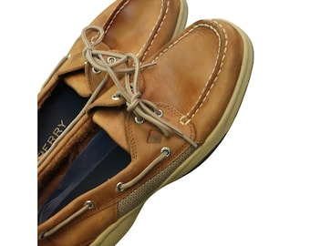 Sperry Topsider Billfish Tan Leather Loafer Boat Shoe 3 Eye Men 10.5 Moc Deck