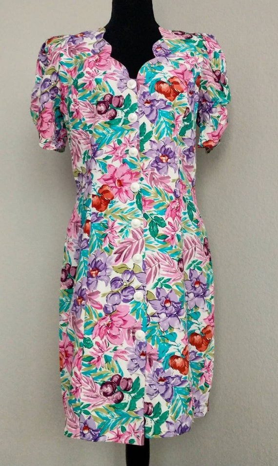 Vintage 80s 90s All That Jazz Floral Pencil Dress… - image 1