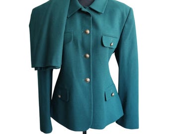 NWT Rena Rowan Saville Green WOOL Skirt Suit Set Women 10 12 Work Gold Buttons